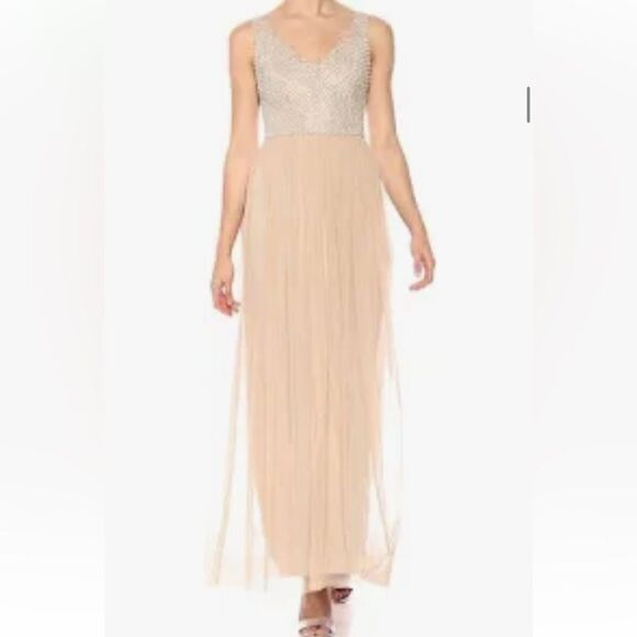 Adriana Papell Pearl Beaded Tulle long Maxi Dress NWT - Picture 4 of 9